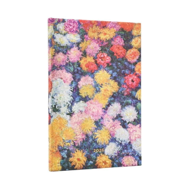 Book cover of: 2026 Monet's Chrysanthemums Maxi 12-month Vertical Hardcover Flexi Dayplanner 2026 (Elastic Band Closure). By: Paperblanks