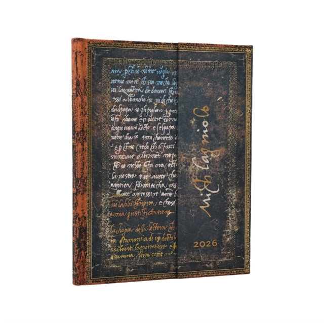 Book cover of: 2026 Michelangelo, Handwriting (Embellished Manuscripts Collection) Ultra 12-month Verso Hardcover Flexi Dayplanner 2026 (Wrap Closure)