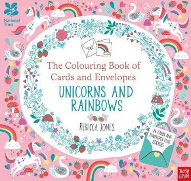 National Trust: The Colouring Book of Cards and Envelopes – Unicorns and Rainbows 9781788000895 Rebecca Jones