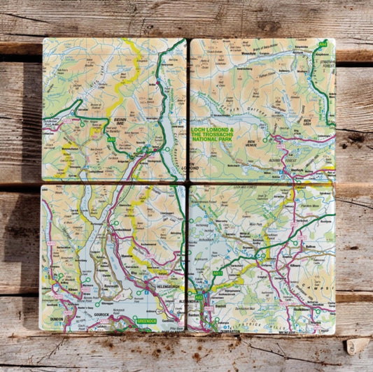 Book cover of: OS Map Ceramic Four Coaster Set - Loch Lomond and The Trossachs National Park