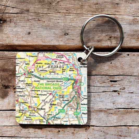 Book cover of: OS Map Wooden Square Key-ring - The Broads