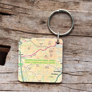 OS Map Wooden Square Key-ring - Snowdonia National Park
