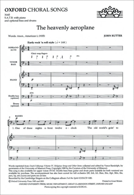 Book cover of: heavenly aeroplane. By: John Rutter