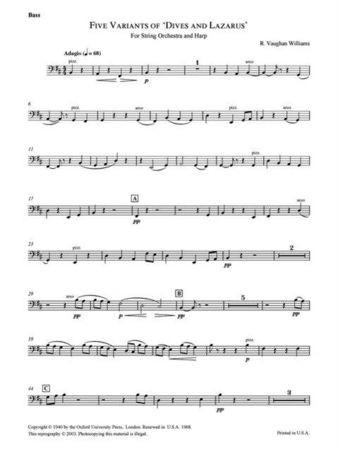 Book cover of: Five Variants on 'Dives and Lazarus'. By: Ralph Vaughan Williams