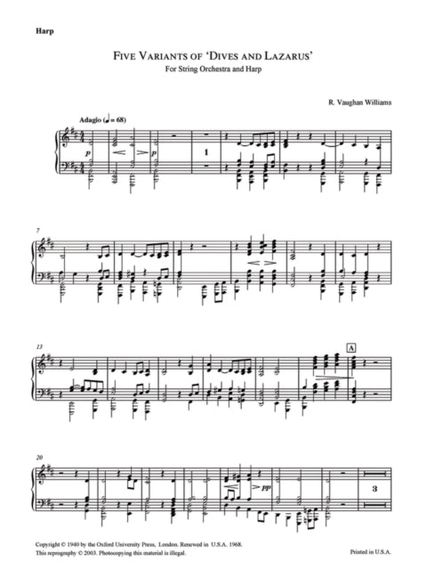 Book cover of: Five Variants on 'Dives and Lazarus'. By: Ralph Vaughan Williams