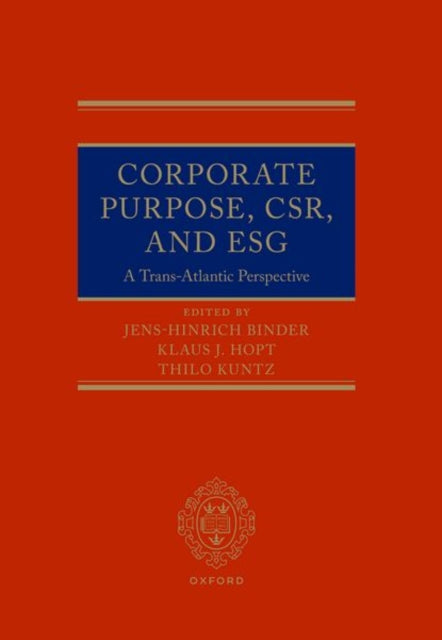 Book cover of: Corporate Purpose, CSR, and ESG. By: Jens-Hinrich Binder