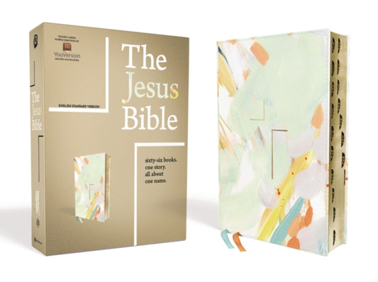 Book cover of: Jesus Bible Artist Edition, ESV, (With Thumb Tabs to Help Locate the Books of the Bible), Leathersoft, Multi-color/Teal, Thumb Indexed. By: Passion