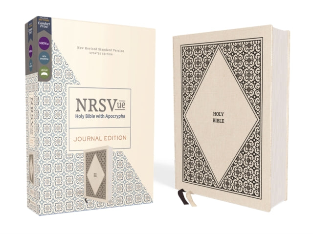 Book cover of: NRSVue, Holy Bible with Apocrypha, Journal Edition, Cloth over Board, Cream, Comfort Print. By: Zondervan Staff