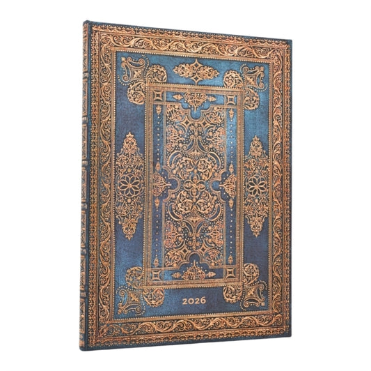 Book cover of: 2026 Blue Luxe (Luxe Design) Grande 12-month Vertical Hardcover Flexi Dayplanner 2026 (Elastic Band Closure). By: Paperblanks