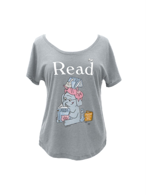 Book cover of: Elephant & Piggie Read Women's Relaxed Fit T-shirt Large