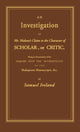 Book cover of: Investigation into Mr. Malone's Claim to Charter of Scholar. By: Samuel Ireland