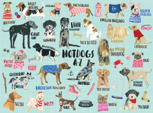 Book cover of: Hot Dogs A-Z 1000 Piece Puzzle. By: Mudpuppy