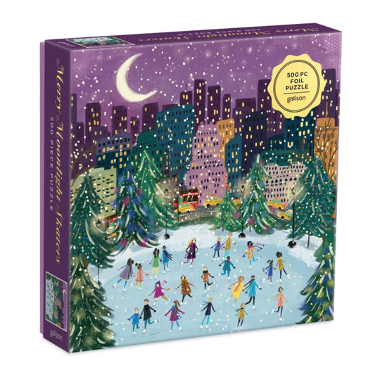 Book cover of: Merry Moonlight Skaters 500 Piece Foil Puzzle. By: GALISON  JOY LAFORME