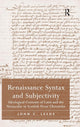 Book cover of: Renaissance Syntax and Subjectivity. By: John C. Leeds