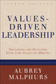 Book cover of: Values–Driven Leadership – Discovering and Developing Your Core Values for Ministry. By: Aubrey Malphurs