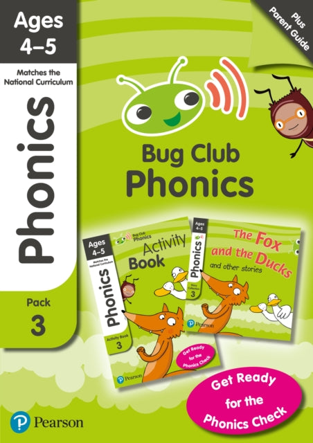 Book cover of: Bug Club Phonics Learn at Home Pack 3, Phonics Sets 7-9 for ages 4-5 (Six stories + Parent Guide + Activity Book). By: Rhona Johnston