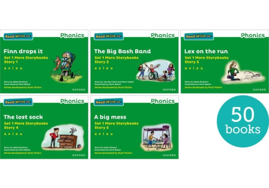 Book cover of: Read Write Inc. Phonics: Green Set 1 More Storybooks (Pack of 50). By: Ruth Miskin