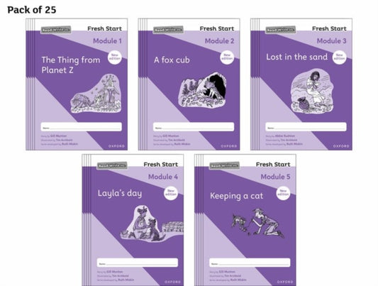 Book cover of: Read Write Inc. Fresh Start: 2024 Modules 1-5 - Pack of 25. By: Ruth Miskin