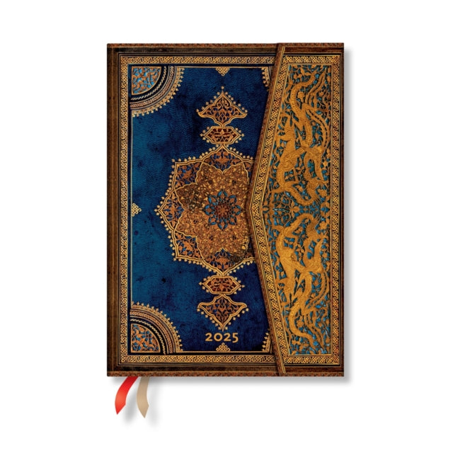 Book cover of: Safavid Indigo (Safavid Binding Art) Midi 12-month Horizontal Hardback Dayplanner 2025 (Wrap Closure). By: Paperblanks