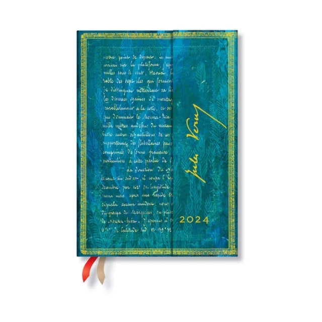 Book cover of: Verne, Twenty Thousand Leagues (Embellished Manuscripts Collection) Midi Vertical 12-month Dayplanner 2024 (Wrap Closure). By: Paperblanks