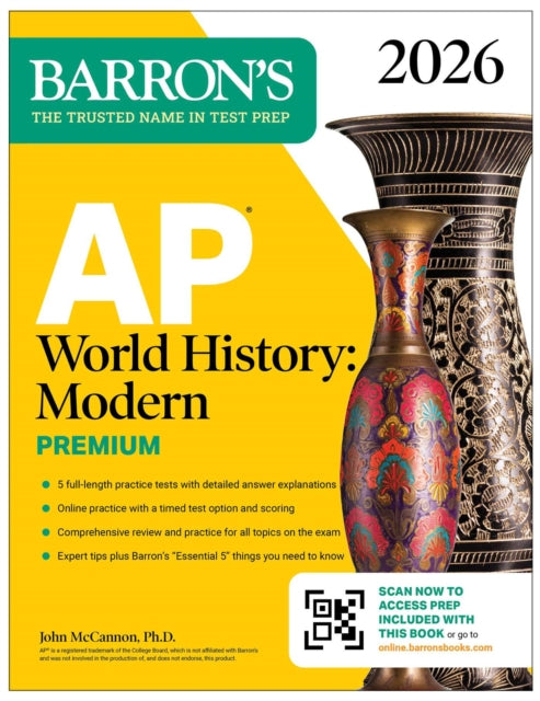 Book cover of: AP World History: Modern Premium, 2026: Prep Book With 5 Practice Tests + Comprehensive Review + Online Practice. By: Barron's Educational Barron's Educational Series