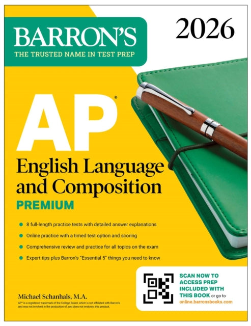 Book cover of: AP English Language and Composition Premium, 2026: Prep Book with 8 Practice Tests + Online Practice. By: Barron's Educational Barron's Educational Series