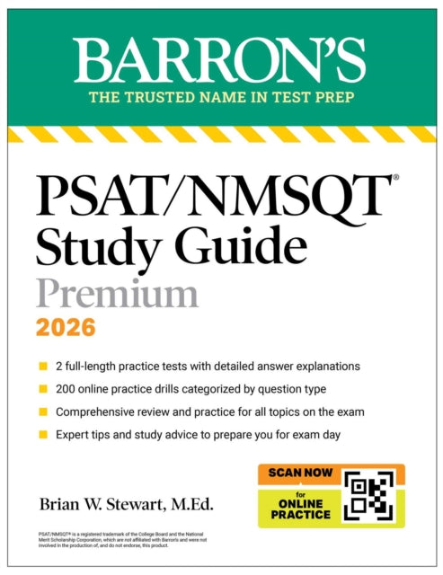 Book cover of: PSAT/NMSQT Premium Study Guide, 2026: 2 Practice Tests + Comprehensive Review+ 200 Online Drills. By: Barron's Educational Barron's Educational Series