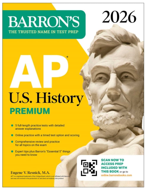 Book cover of: AP U.S. History Premium, 2026: Prep Book with 5 Practice Tests + Comprehensive Review + Online Practice. By: Barron's Educational Barron's Educational Series