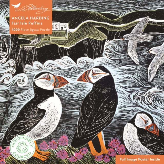 Book cover of: Adult Sustainable Jigsaw Puzzle Angela Harding: Fair Isle Puffins