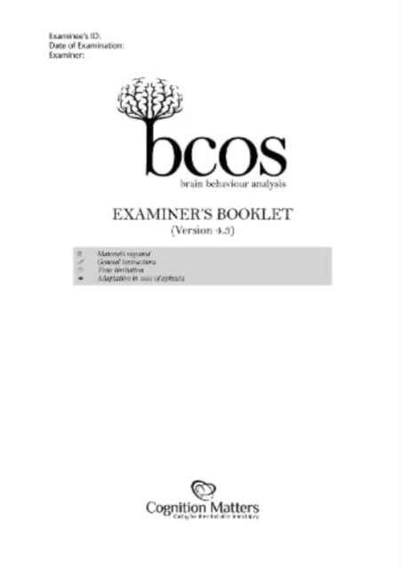 Book cover of: BCoS Cognitive Screen. By: Glyn Humphreys
