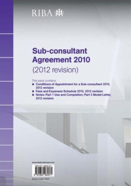 Book cover of: RIBA Sub-consultant Agreement 2010 (2012 Revision). By: Riba