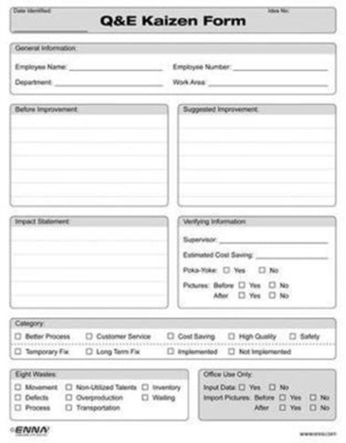 Book cover of: Quick and Easy Kaizen Forms. By: Enna