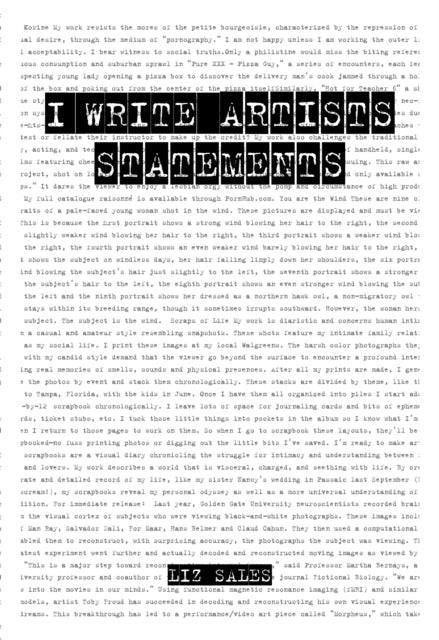 Book cover of: I Write Artist Statements. By: Liz Sales