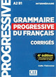 Book cover of: Grammaire progressive du francais - Niveau intermediaire (A2/B1) - Corriges. By: Odile Thievenaz