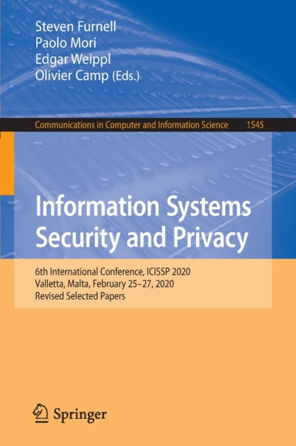 Book cover of: Information Systems Security and Privacy. By: Steven Furnell
