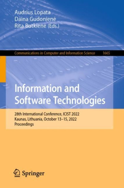 Book cover of: Information and Software Technologies. By: Audrius Lopata