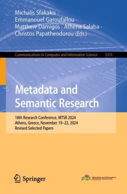 Book cover of: Metadata and Semantic Research. By: Michalis Sfakakis