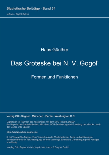 Book cover of: Das Groteske bei N. V. Gogol'. Formen und Funktionen. By: Hans Günther