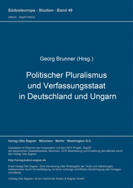 Book cover of: Politischer Pluralismus und Verfassungsstaat in Deutschland und Ungarn