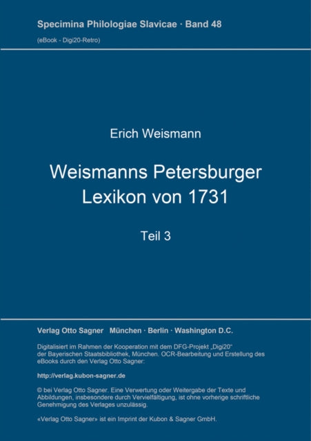 Book cover of: Weismanns Petersburger Lexikon von 1731. By: Erik Weismann