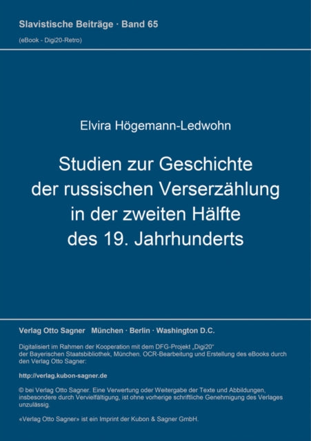 Book cover of: Studien zur Geschichte der russischen Verserzaehlung in der zweiten Haelfte des 19. Jahrhunderts