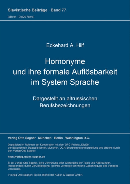 Book cover of: Homonyme und ihre formale Aufloesbarkeit im System Sprache