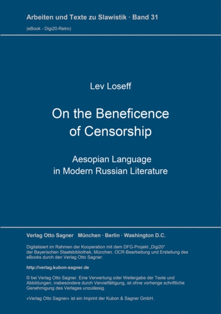 Book cover of: On the Beneficence of Censorship. By: Lev Loseff