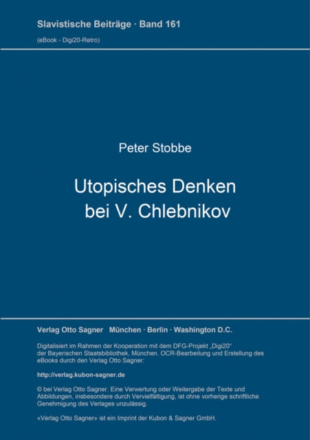 Book cover of: Utopisches Denken bei V. Chlebnikov