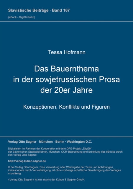 Book cover of: Das Bauernthema in der sowjetrussischen Prosa der 20er Jahre