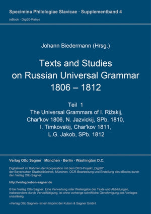 Texts and studies on Russian universal grammar 1806 - 1812
