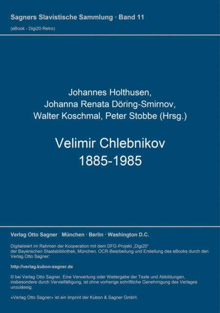 Book cover of: Velimir Chlebnikov 1885-1985