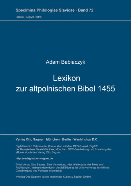 Book cover of: Lexikon zur altpolnischen Bibel 1455