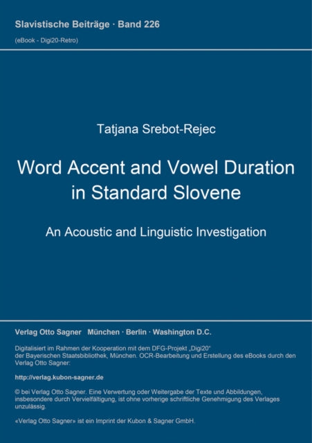 Book cover of: Word Accent and Vowel Duration in Standard Slovene
