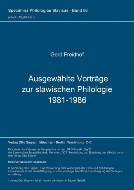 Book cover of: Ausgewaehlte Vortraege zur slawischen Philologie 1981-1986. By: Gerd Freidhof